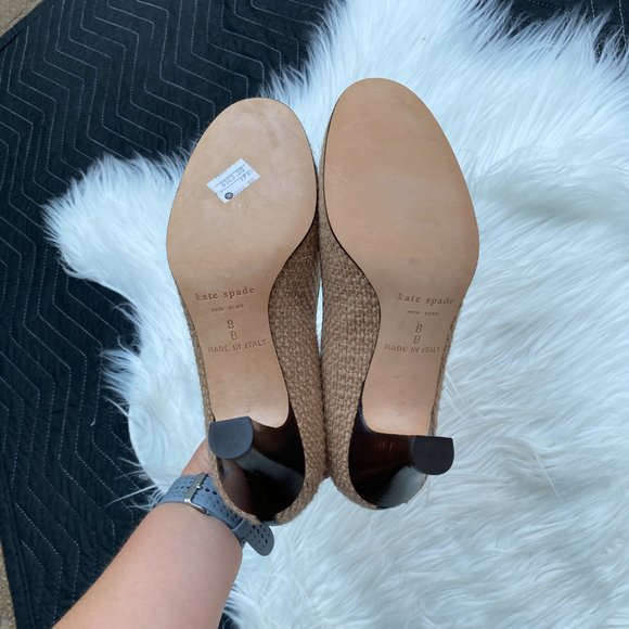Kate Spade Tweed Fur Pump Heels Tan Khaki - Picture 4 of 8
